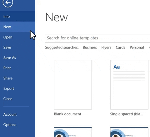 Graphic showing how to click on New and then a Blank document