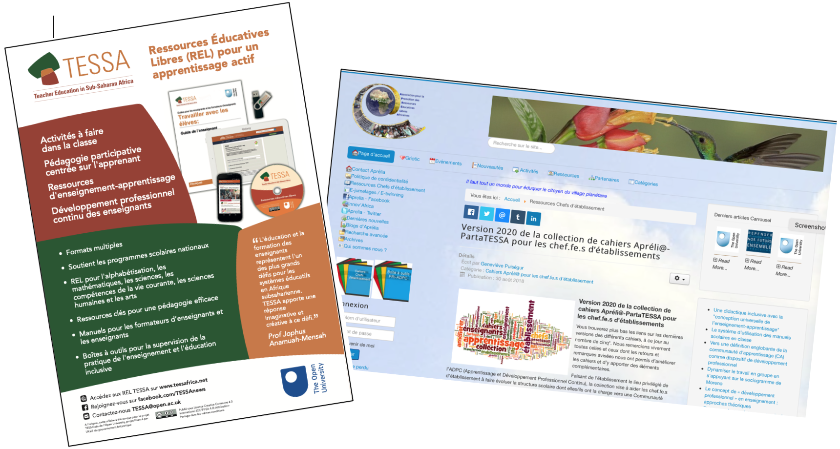 Deux affiches de  ressources d'ADPC en ligne, une de TESSA et l'autre d'Aprélia, 