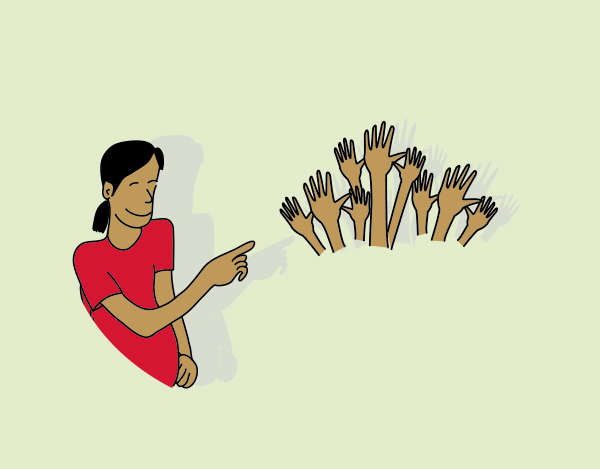 Illustration of a people pointing at many different hands
