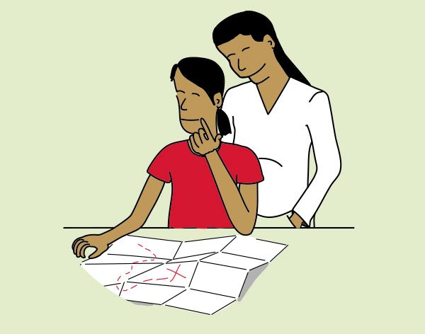 Illustration of two people looking at a map