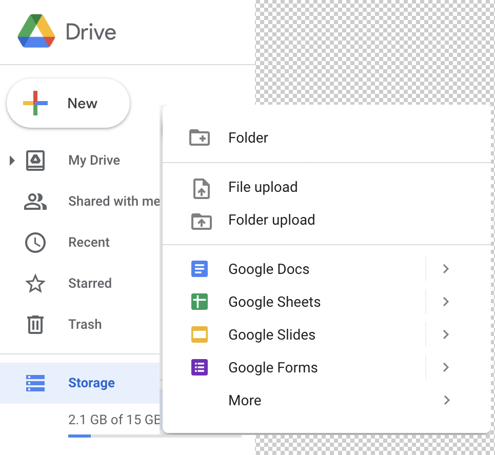 Screenshot of main Google Drive features