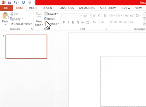 Graphic showing how to click on New Slide