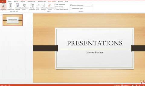 Graphic showing how to click on Slide Show and click on From the Beginning