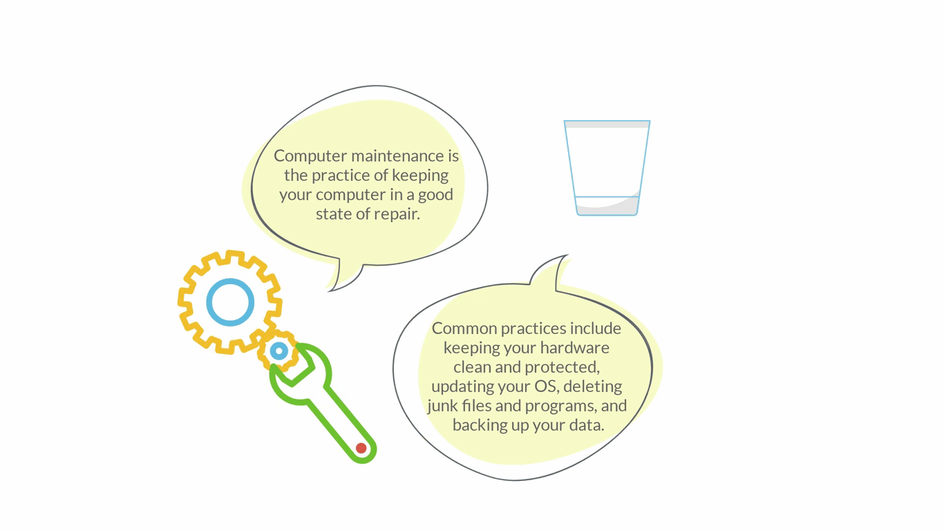 Image of a recycle bin and cogs and a spanner