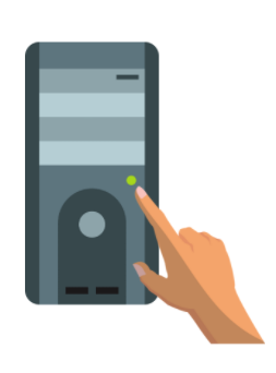 Graphic of a computer and the power button symbol