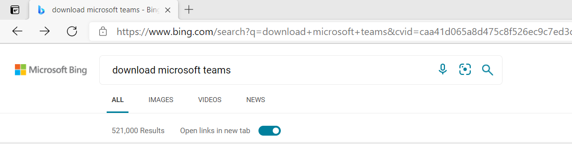 Images of an address bar and items listed from an internet search, download button, downloading a .exe file and the open file