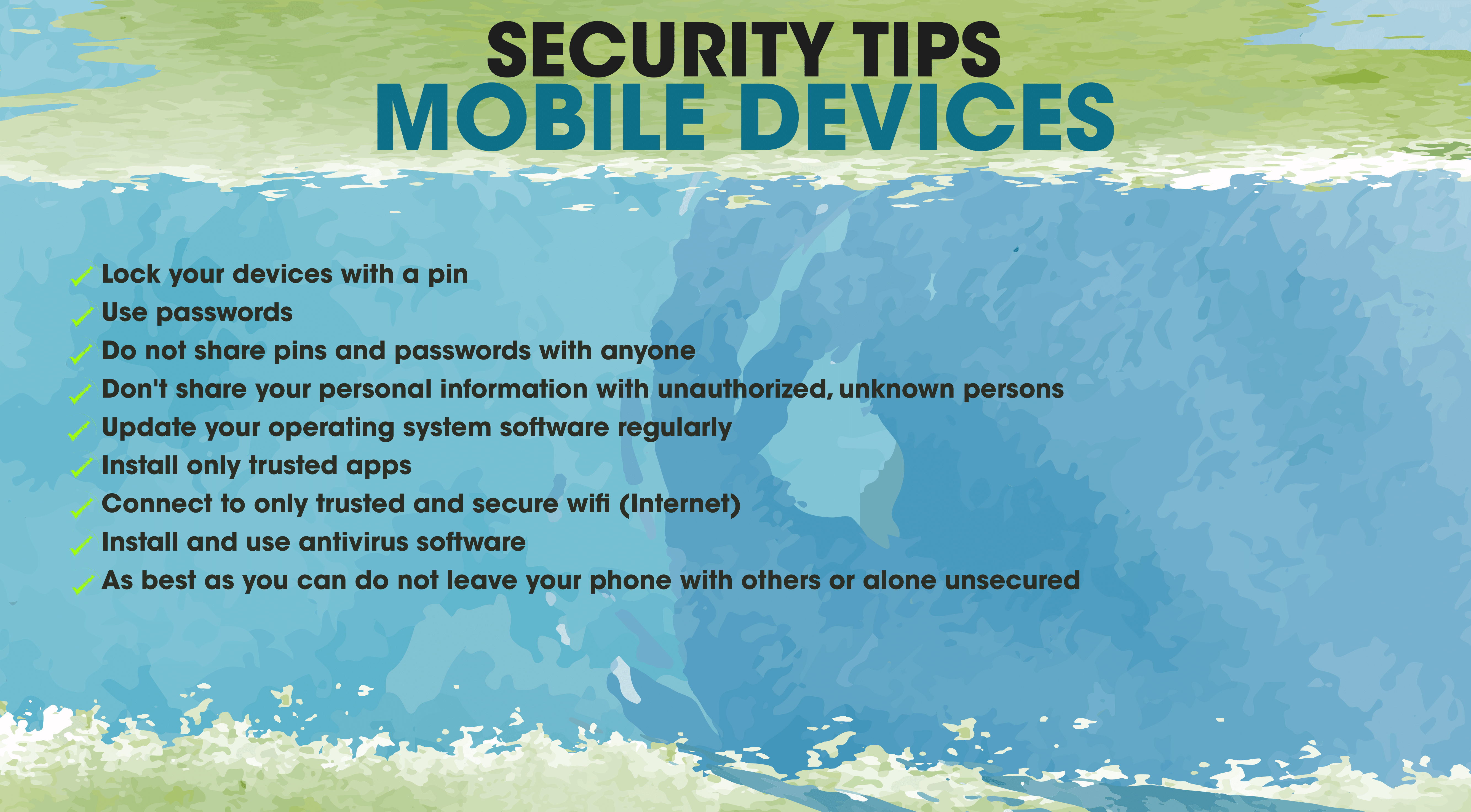 Graphic showing security tips for mobile devices