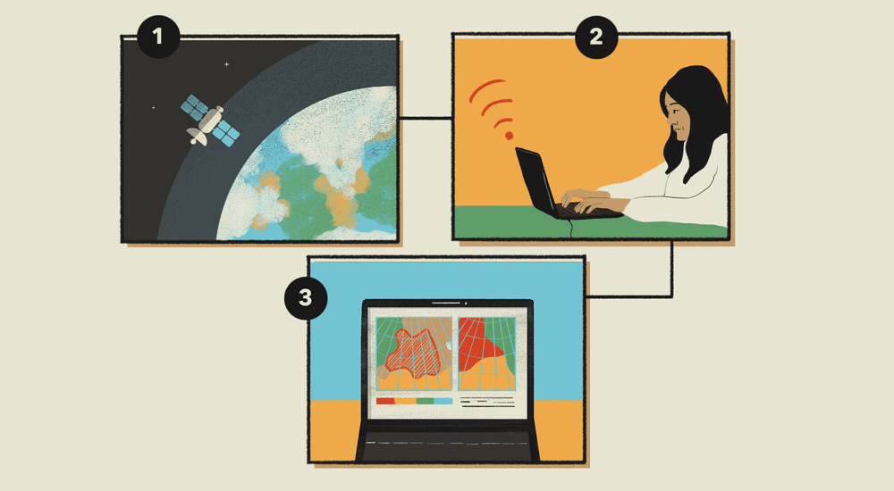 Illustration of someone using a satellite to collect information