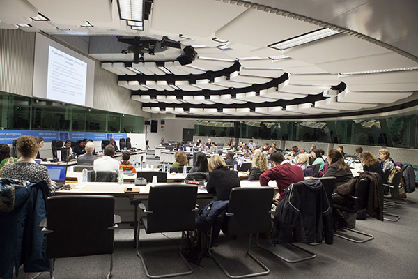 Photo of a meeting of people with senior officials in a conference room in Brussels 
