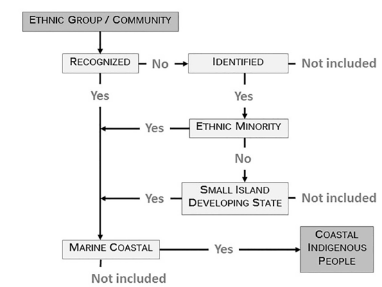 Diagram to show how members of the group "coastal indigenous people" were identified.