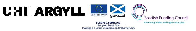 UHI Argyll, Europe & Scotland European Social Fund, and Scottish Funding Council logos.