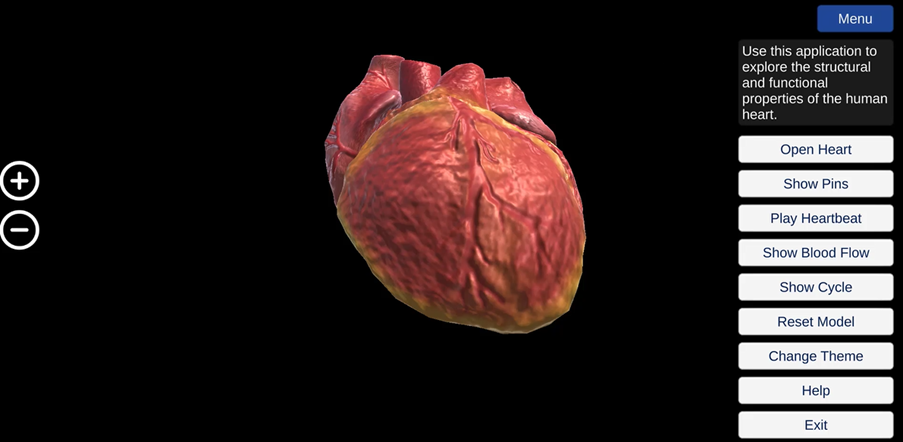 The main screen of the Human heart application.