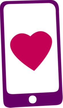 Graphic of a smartphone with a love heart inside the screen.