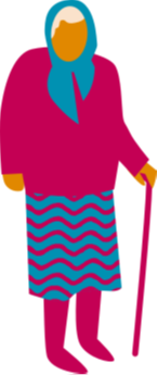 Graphic of an older person with with walking stick.