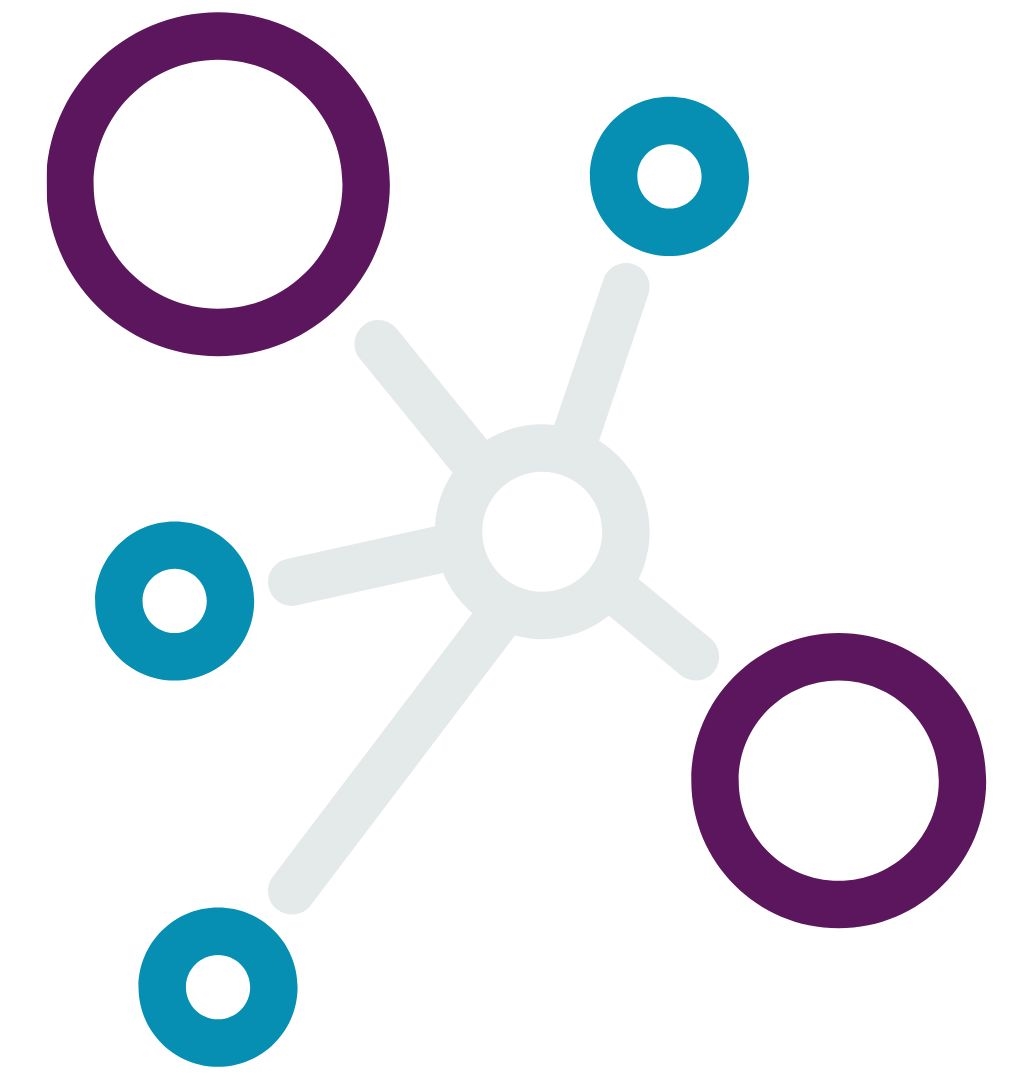 Graphic of molecule structure. A ball/circle with lines coming out of it and at the end of the lines are more balls/circles.
