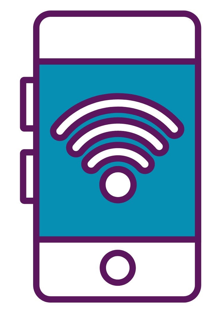 Graphic of a smartphone and a WIFI signal on the screen.