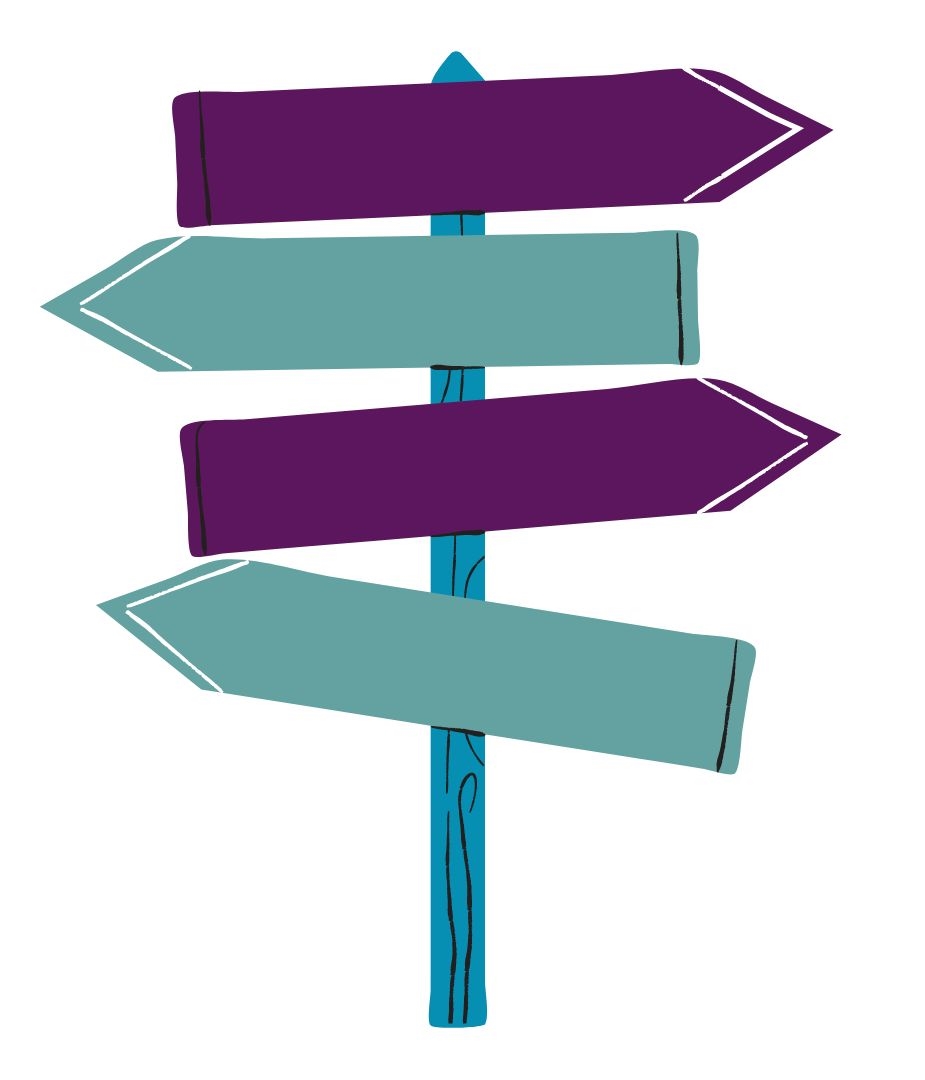 Graphic of various signs pointing in different directions.