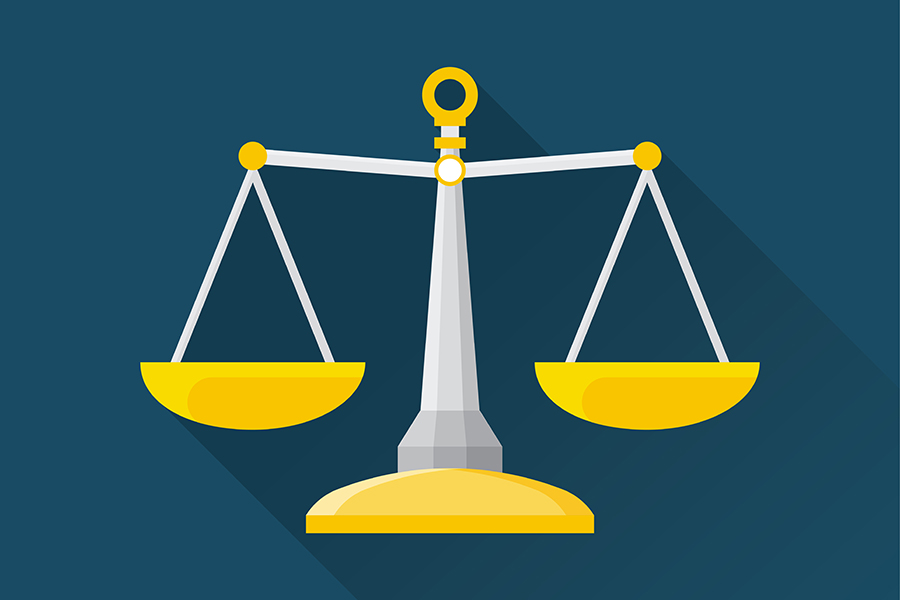 An illustration of balancing or weighing scales in equilibrium.