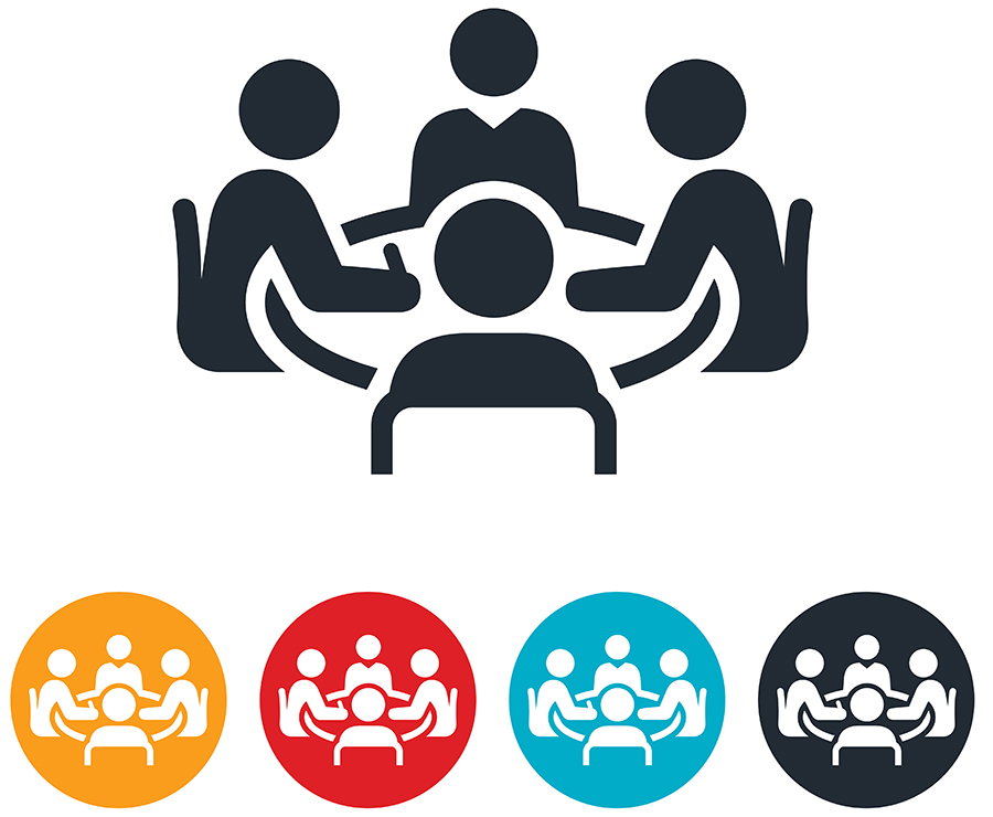 An illustration of people sitting around a table