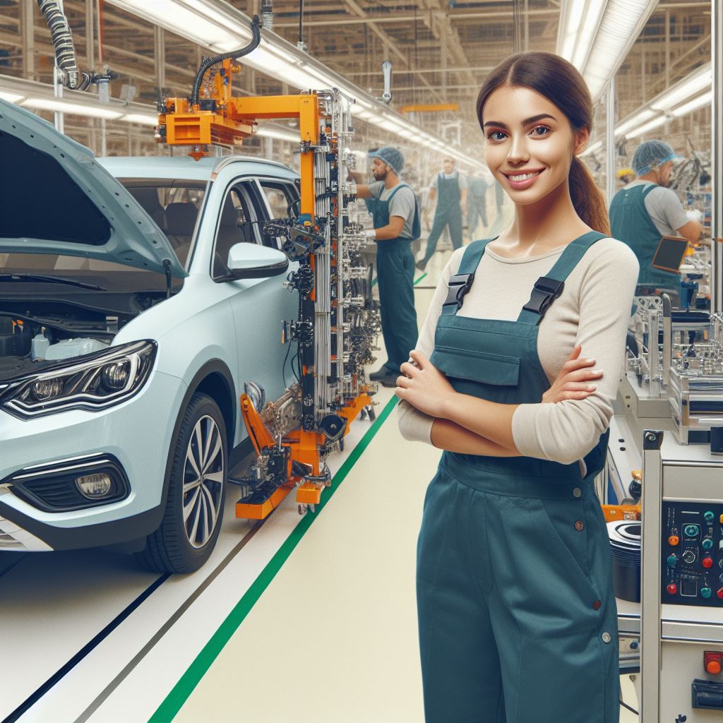 AI generated picture of an auto assembly line circa 2020