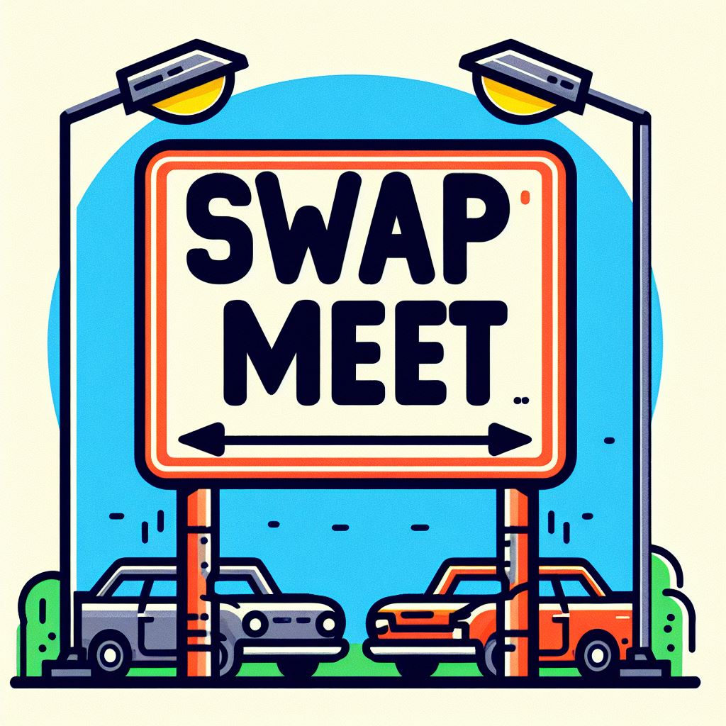 Icon image of a swap meet, accompanies the term 'swap' in the lesson