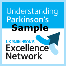 Understanding Parkinson's Sample text with Excellence Network logo including arrows