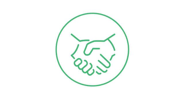 Icon of a handshake framed around a circular border