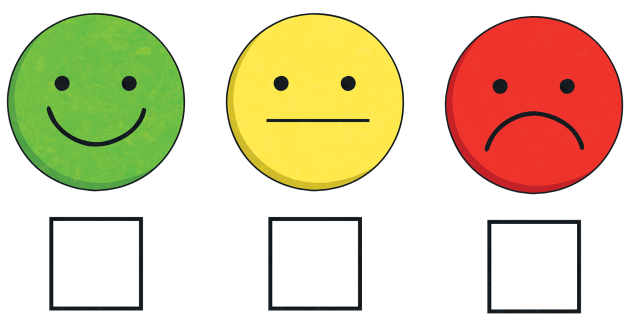 icons depicting happy face, neutral face and sad face