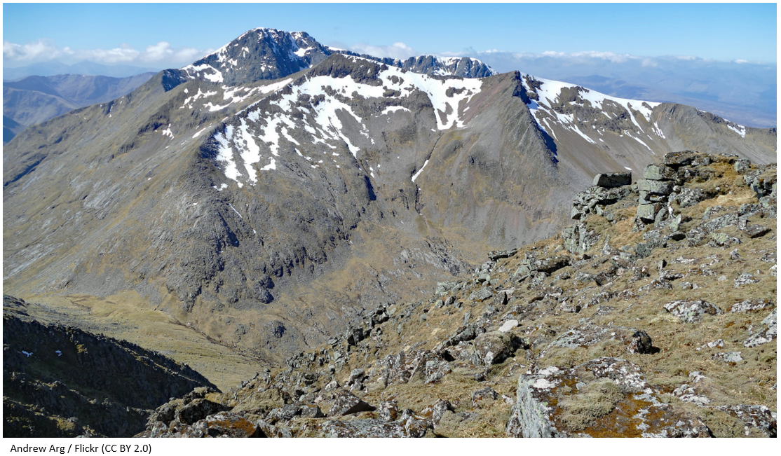 A patchy-snow-topped Ben Nevis From Aonach Mor