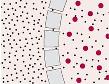 Diagram with more large dots on right and more small dots on left