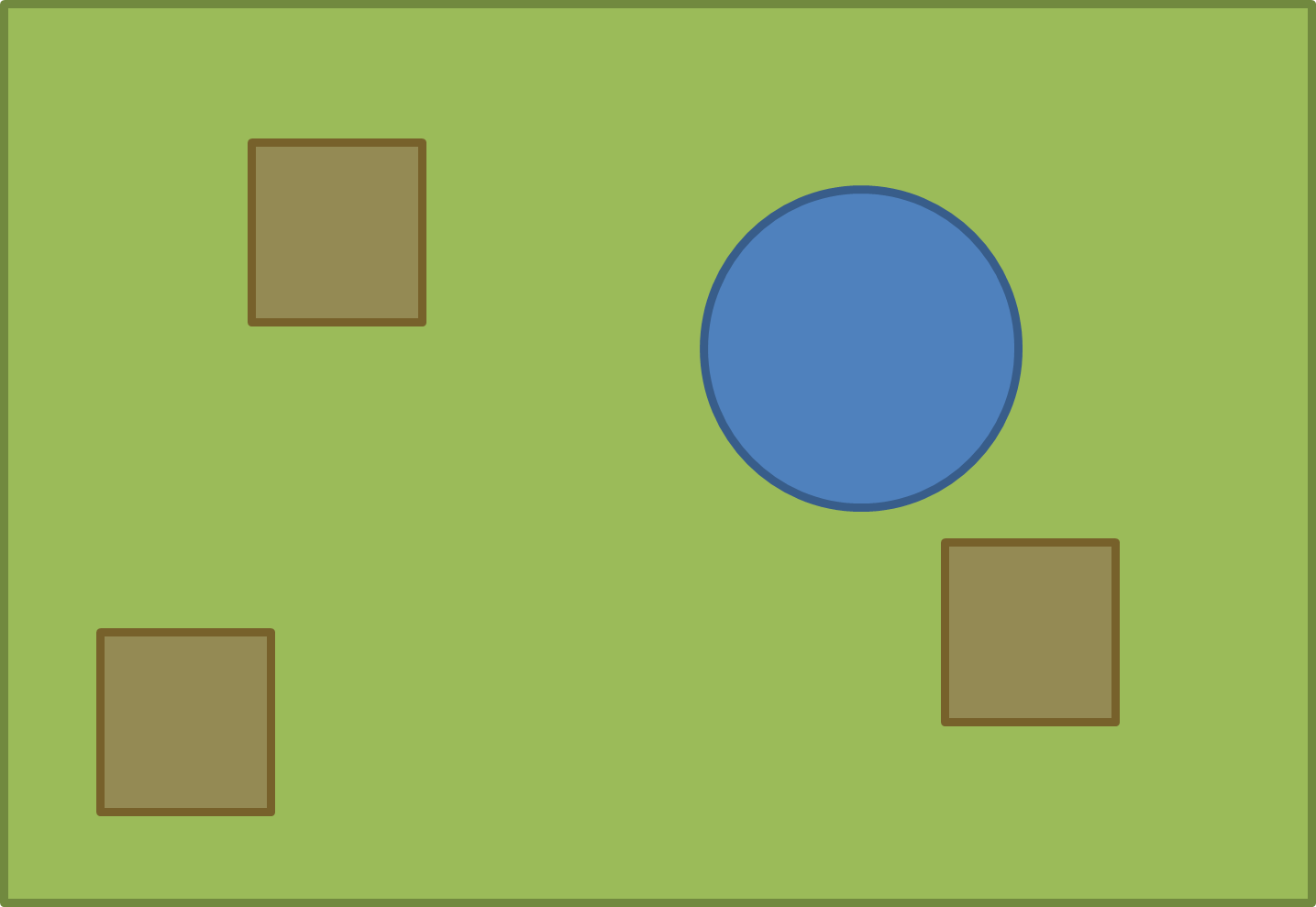 Rough sketch using circle and squares to outline areas of proposed design.