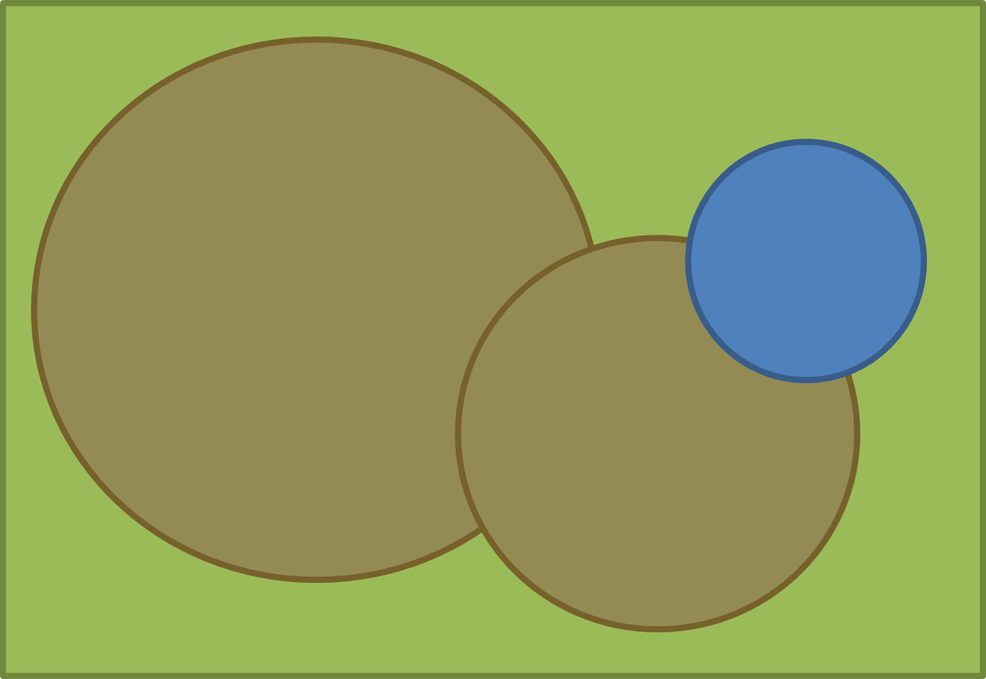 Rough sketch using circles to outline areas planting and water in proposed design.