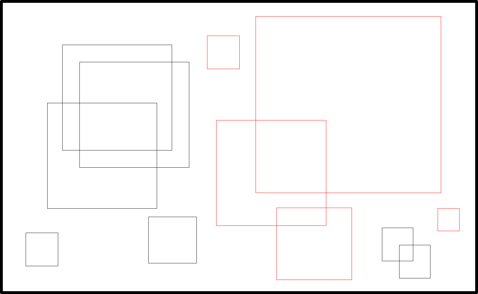 Sketch using overlapping squares to map out design with some sections highlighted in red.