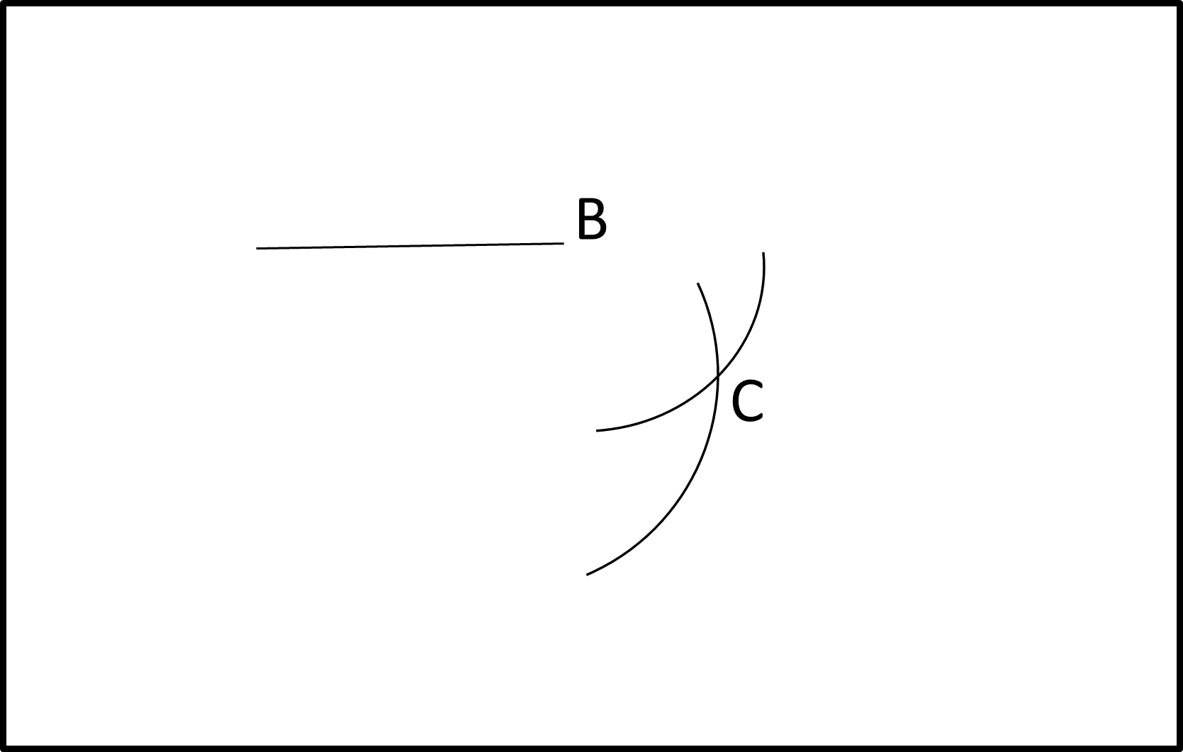Point B is shown at the end of a straight line on drawing, with point C at intersection of two arcs.