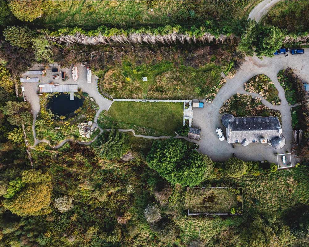Aerial photo of landscaped garden area