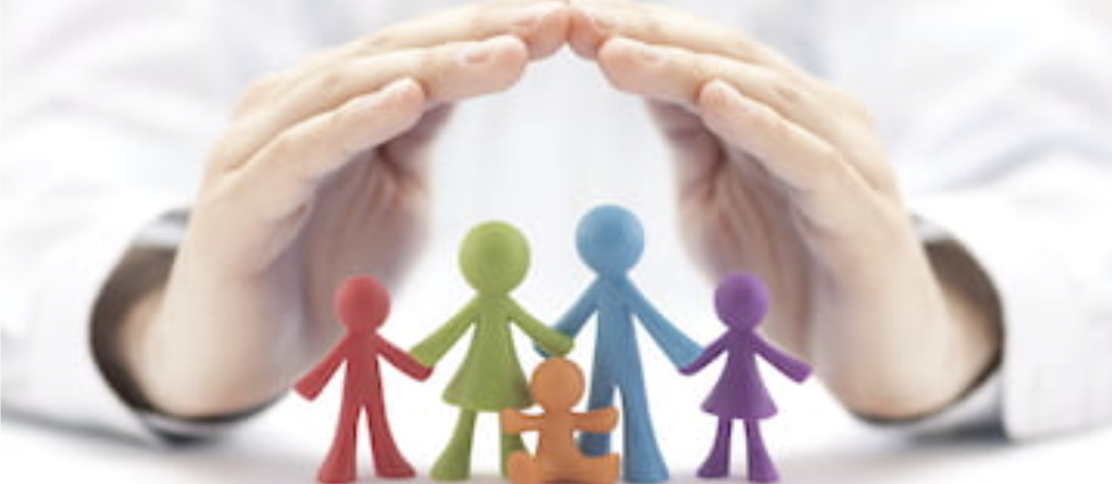 Human hand providing a roof/shelter above a set of persons of different genders and ages