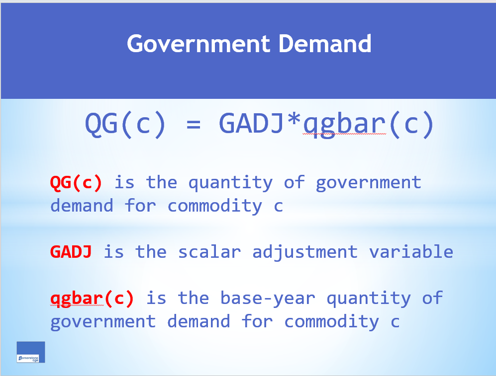 Government demand equations in the UNI-CGE model