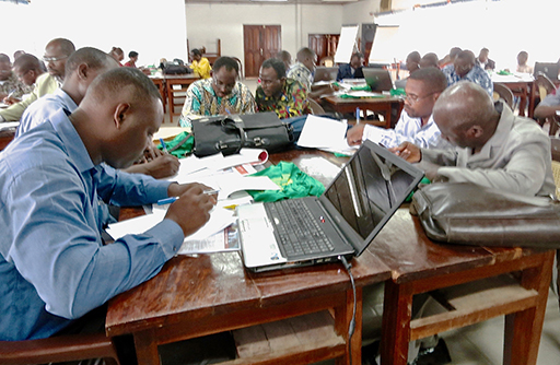 Les enseignants en séance de travail sur l'appropriation des REL TESSA.