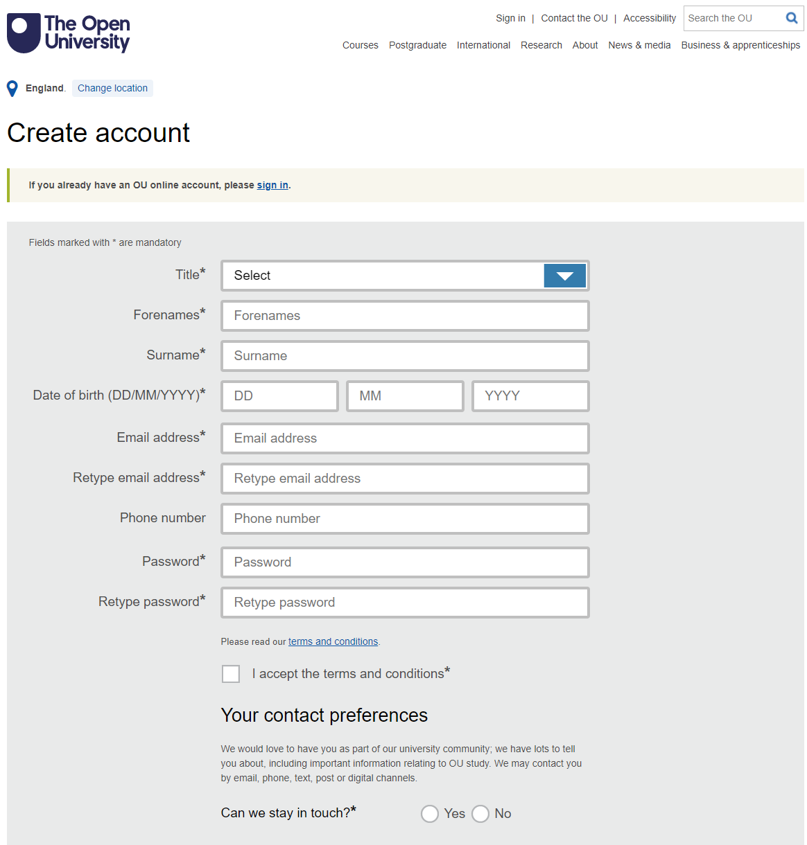 Create an account with the OU