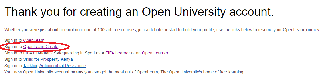 Clicking on OpenLearn Create