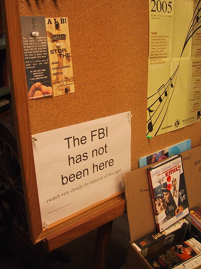 A photo of a noticeboard with a sign saying "The FBI has not been here"