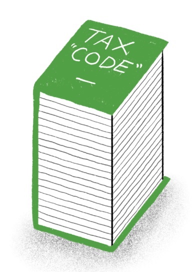 Cartoon of a tax code book