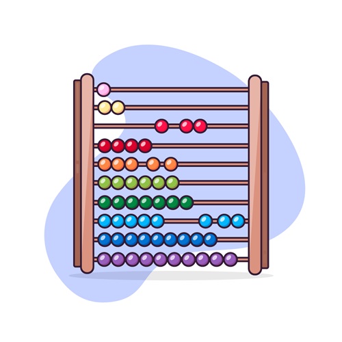 An abacus with different coloured beads denoting different amounts
