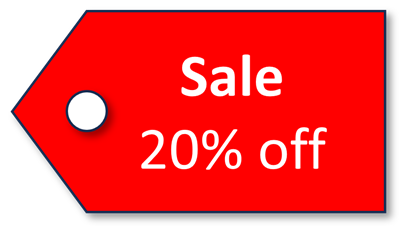 A red sale label advertising 20% off