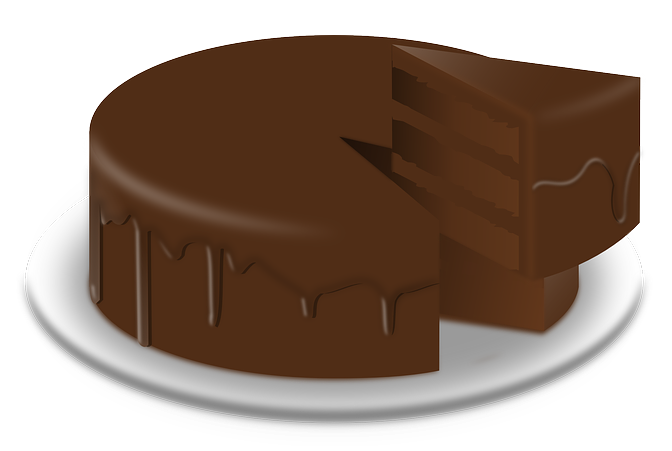 A chocolate cake with a slice being removed