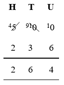 500 written over 236 and taking 236 away leaves 264