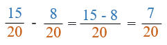 15/20 - 8/20 is the same as 15 - 8/20 which equals 7/20