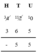 420 written over 365 for column method of subtraction
