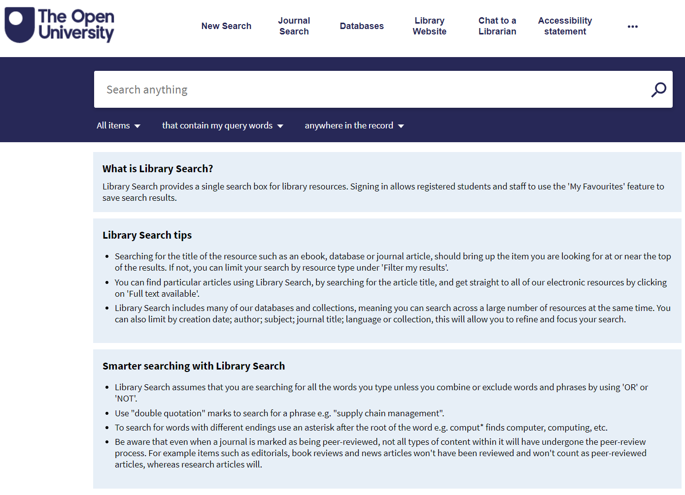 OU Library Search, Primo VE platform