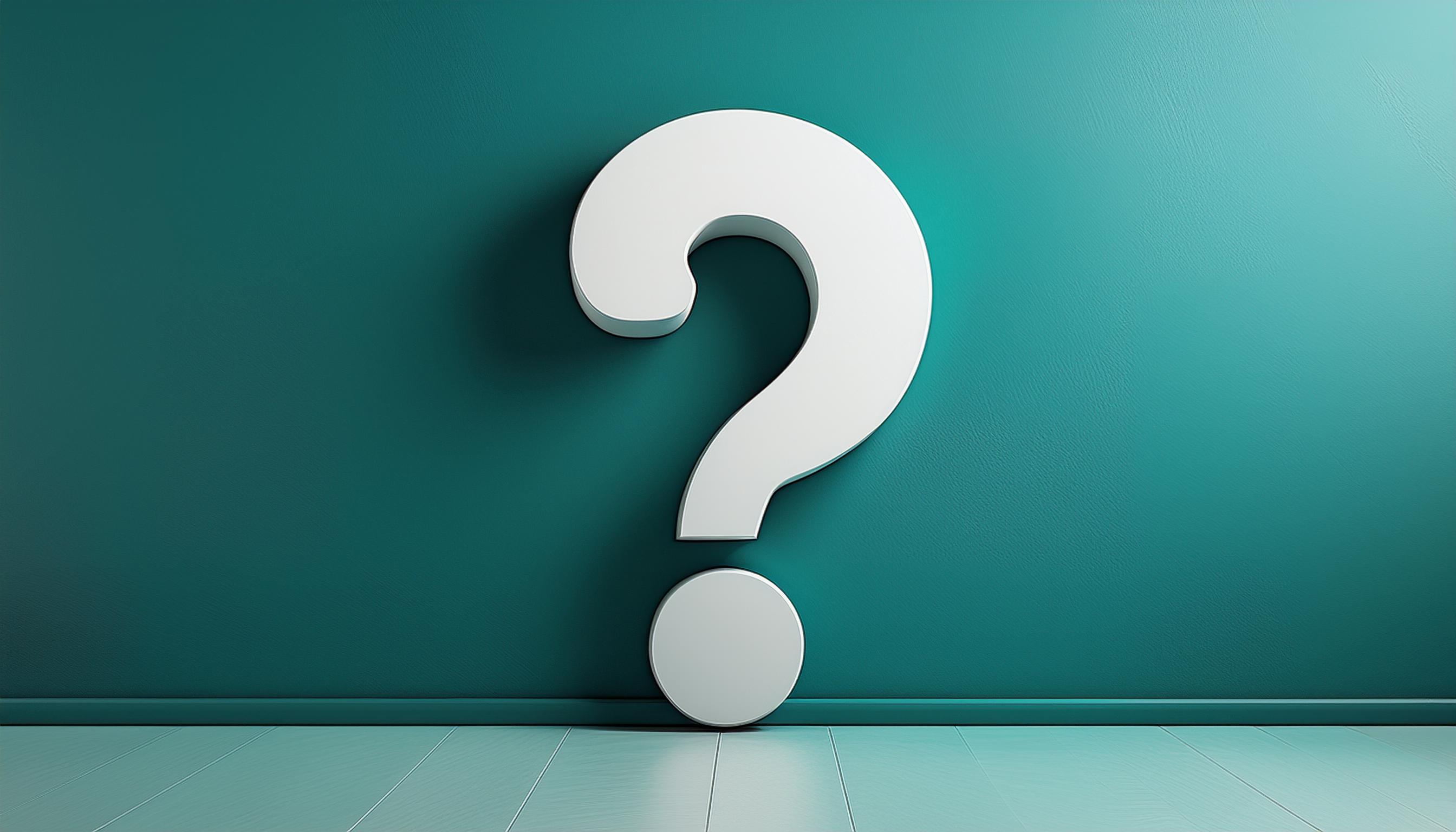 A 3d question mark leaning against a wall.